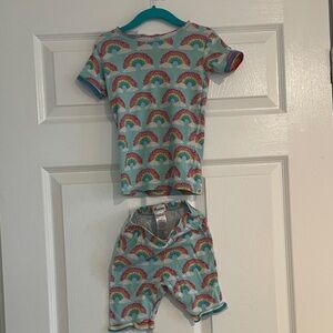 Hatley Rainbow Print Pajama Set - Light Blue with Multicolor Rainbows - 5T
